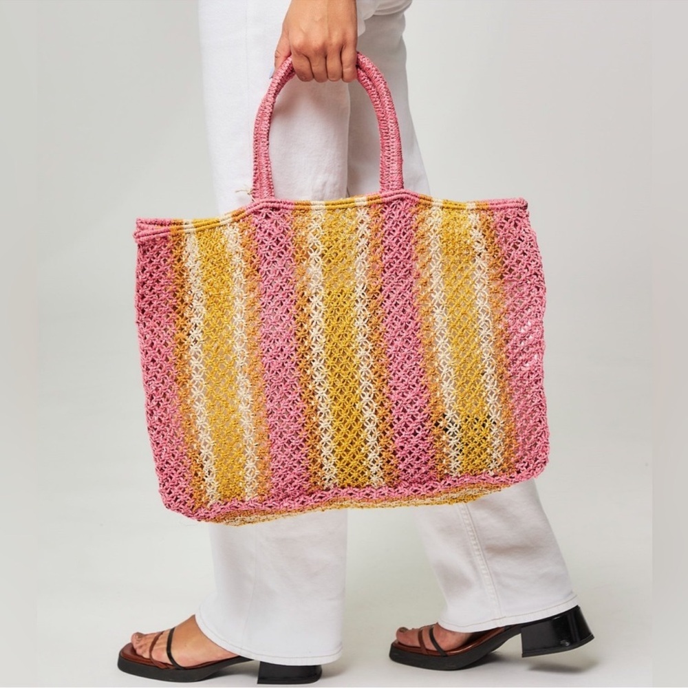 The Jacksons London Handmade Pink Striped Jute Shopper Tote/ Beach Bag /